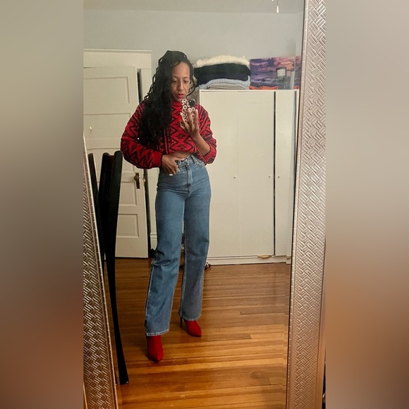 Liz Claiborne Sweaters - Vintage Graphic Red Sweater Lizwear 100% Cotton M